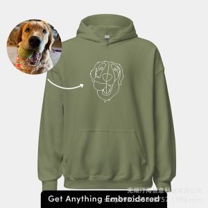 Minimalist Custom Line Art Outline Embroidered Hoodie - Handcrafted Couple & Pet Hoodie